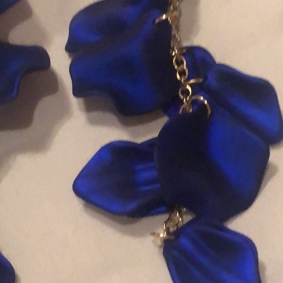Rich Blue Petal Long Dangle Earrings - Picture 3 of 5